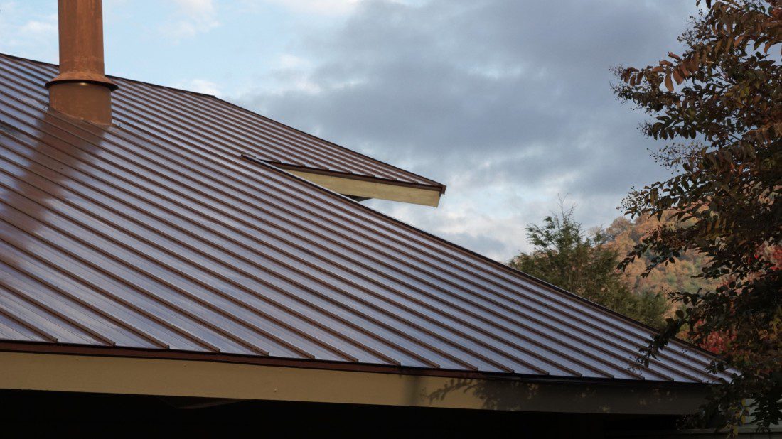 A brown metal roof