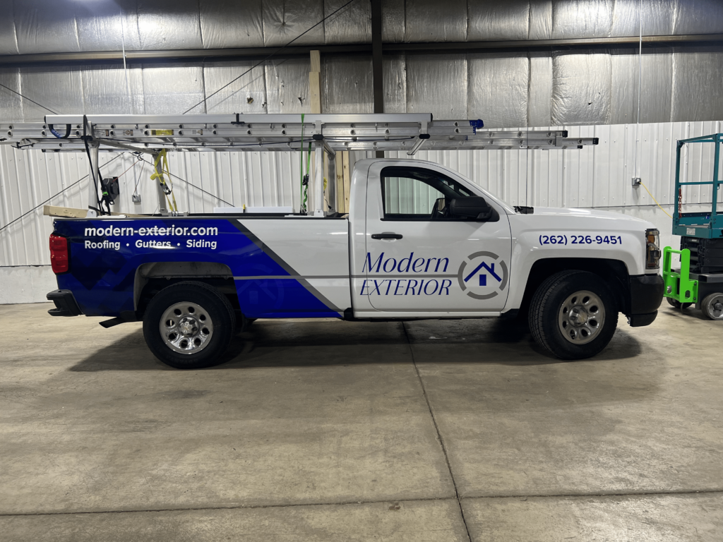 Roofing Contractor-Modern Exterior in Wisconsin - New truck