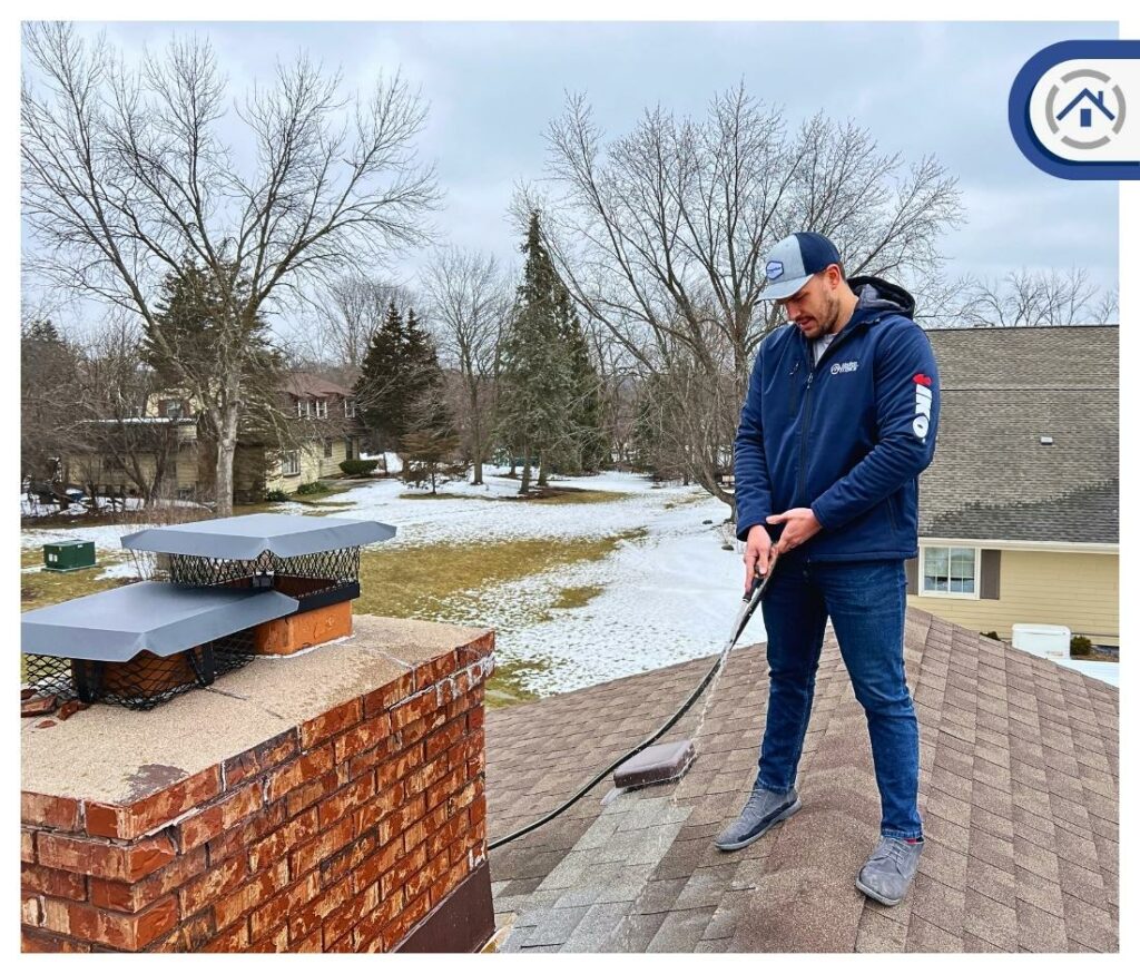 An image showing an expert doing inspection for chimney leaks
