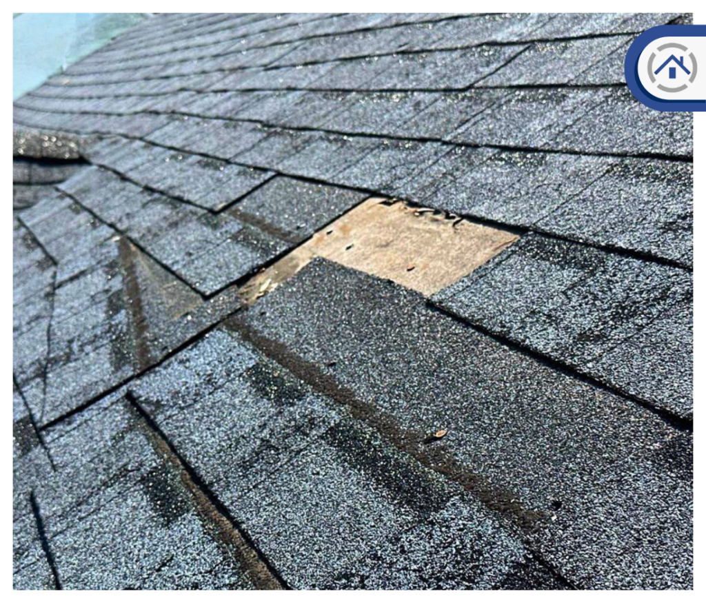 An image showing a repaired hole in the roof - one of the most common shingle roofing leaks
