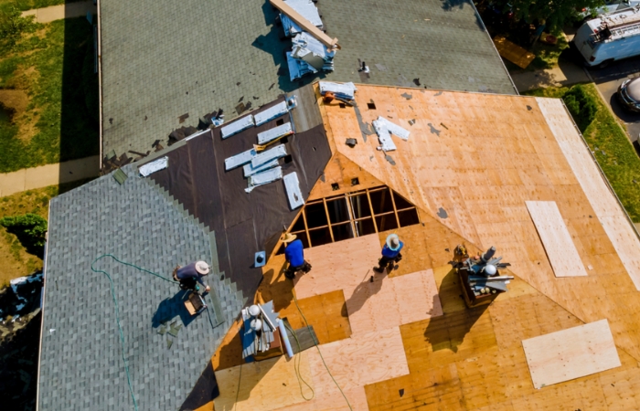 Roof replacement on going — tearing off the underlayment and replacing some rotted decking