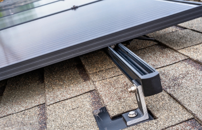 Solar panel installed above the roofing shingles