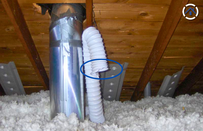 One of the reasons why a bathroom fan leaks — bathroom fan's flexible duct is not connected to the roof cap at all