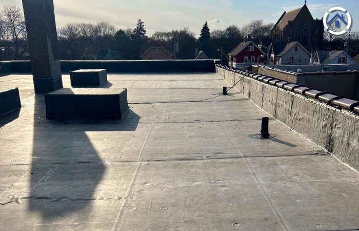 A newly replaced EPDM roof free from leak and other issues