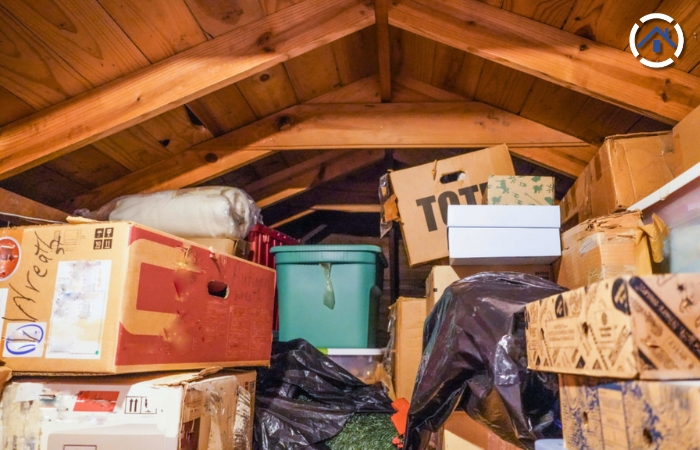 Attic full of boxes and homeowner's belongings
