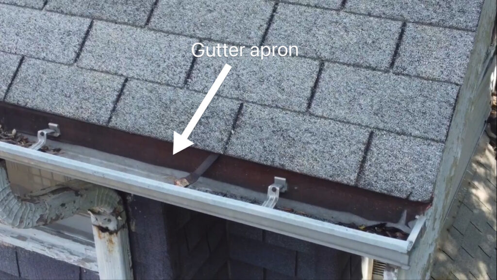 Gutter Apron vs Drip Edge and this is the gutter apron showing where gutter is also there